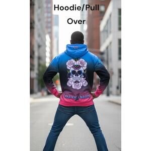 VTG Haterz Athletics Neon 80s Vibes Airbrush Pull Over Hoodie Skull Sz XXL